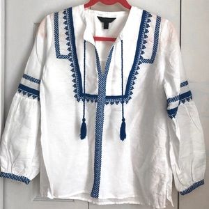 J. Crew Embroidered Linen-Cotton Top